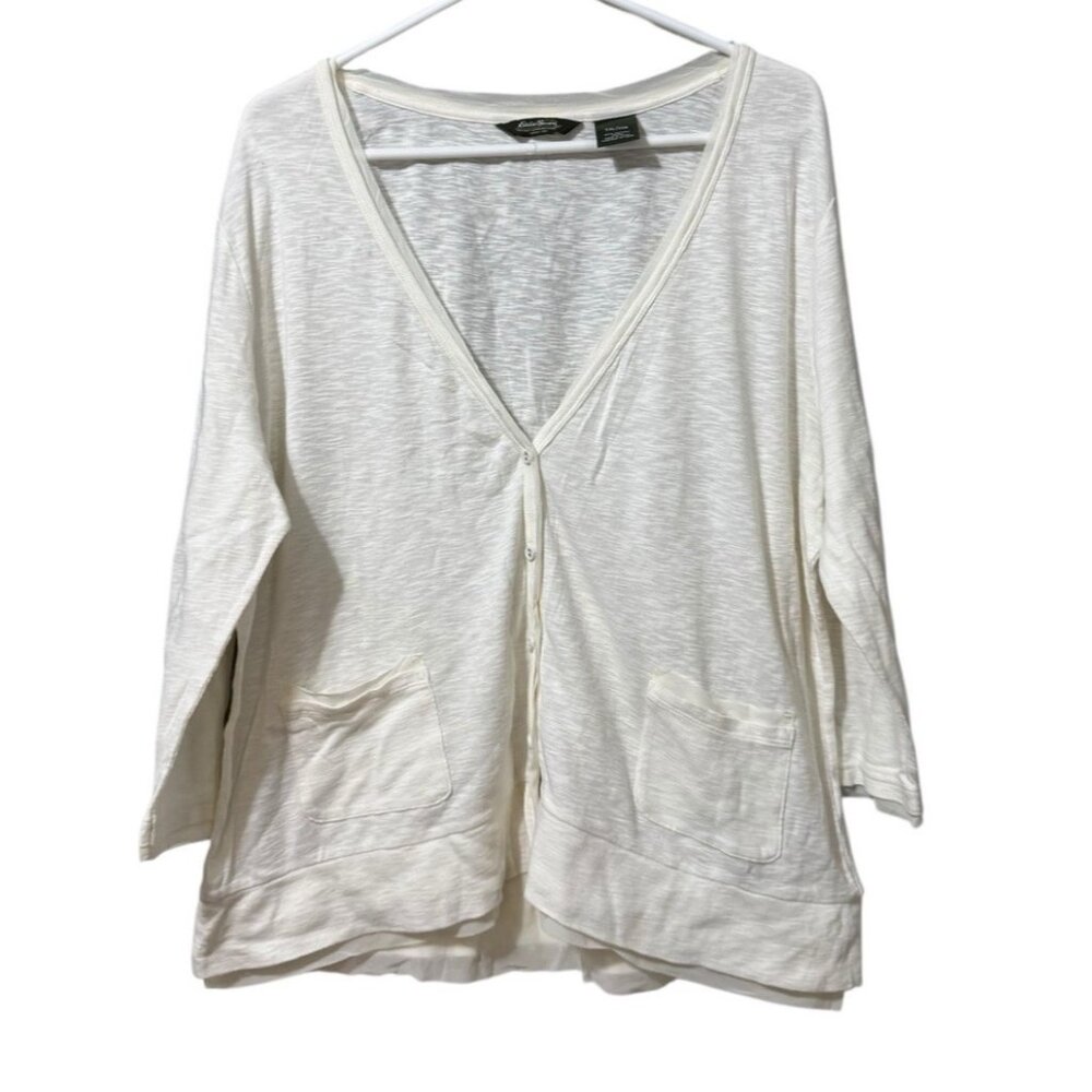 Eddie Bauer Cardigan‎ Sweater Women Size XXL White V-Neck Button Up Lightweight